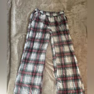 aerie Plaid Lounge Pants in White, Red & Green with Leopard Waistband